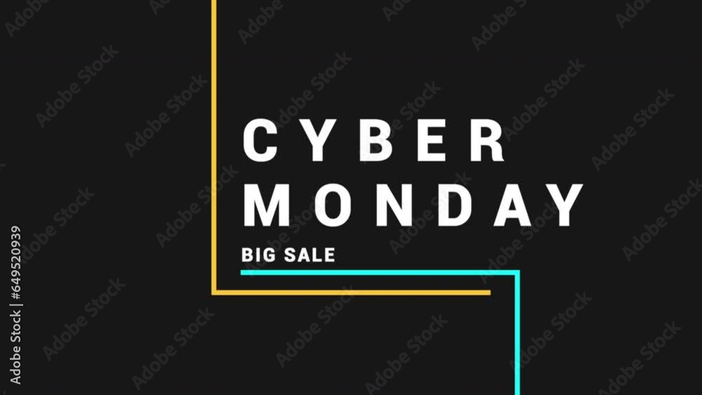 Cyber Monday and Big Sale with colorful lines on black modern gradient, motion abstract holidays, minimalism and promo style background