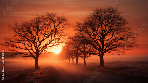 Winter s Embrace  Silhouetted Trees at Sunset
