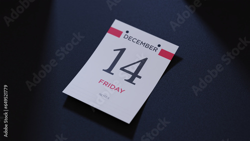 December 14th Calendar date. scraps of calendar paper on the floor