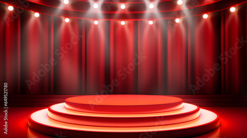 Stage podium with lighting, Stage Podium Scene with for Award Ceremony on red Background