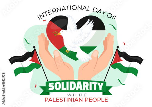 International Day of Solidarity with the Palestinian People Vector Illustration on 29 November with Waving Flag in in Flat Cartoon Green Background