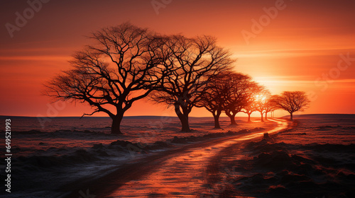 Winter's Embrace: Silhouetted Trees at Sunset