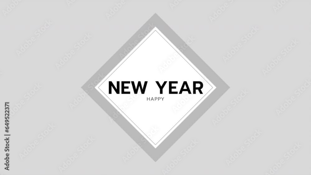 Happy New Year text in frame on white modern gradient, motion abstract winter holidays, minimalism and promo style background