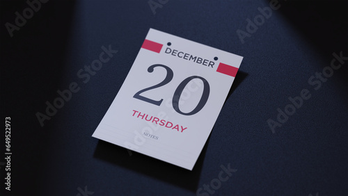 December 20th Calendar date. scraps of calendar paper on the floor