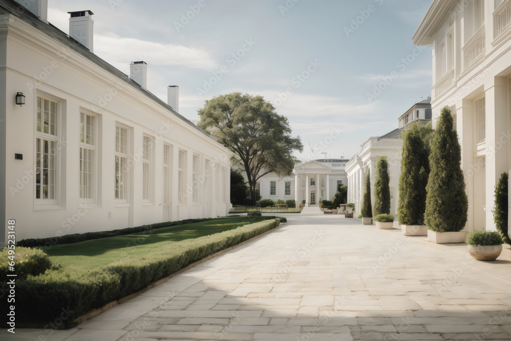 view of white house with stone paving, contemporary style