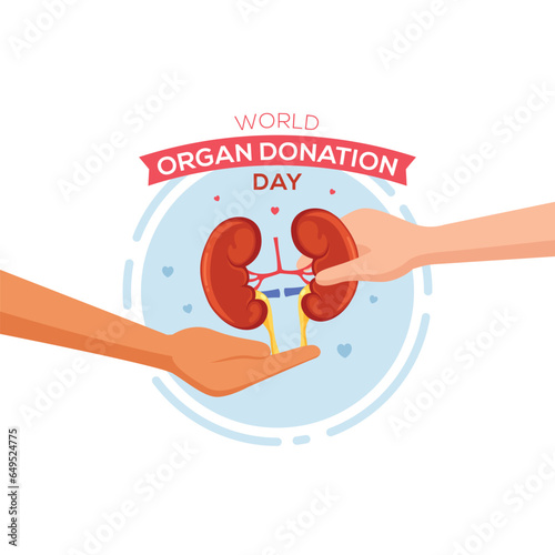 World Organ Donation Day banner healthcare illustration. People holding internal organ for donation concept illustration