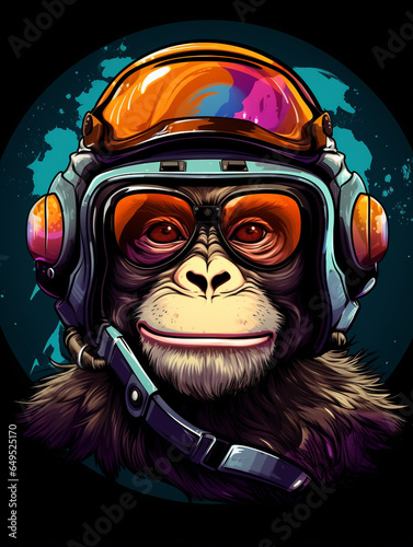 portrait of a pilot monkey vector design
