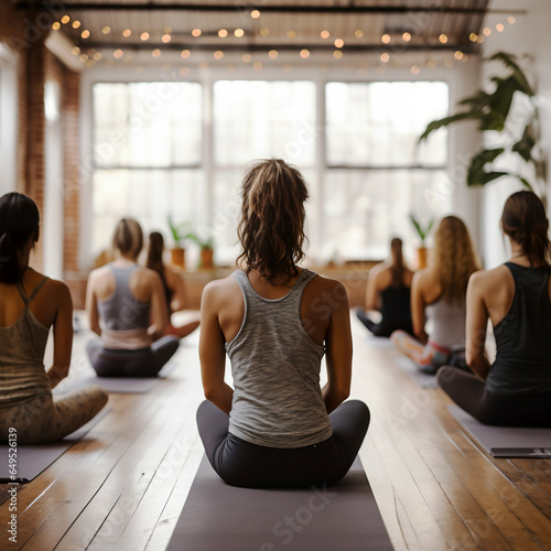 Fotografie, Obraz Women exercising in fitness studio yoga classes