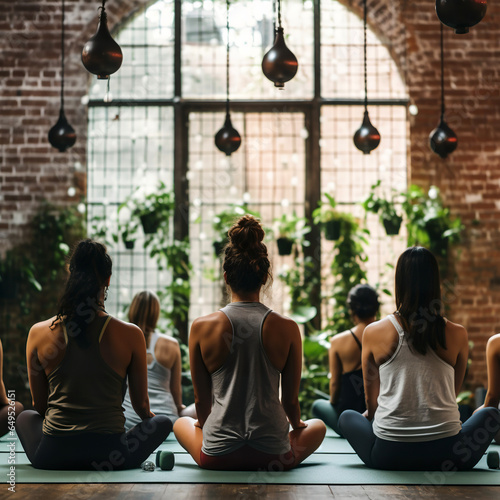 Women exercising in fitness studio yoga classes