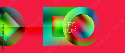 Squares and circles design. Fluid color gradients with metallic effects. Serene synergy of shapes, merging squares and circles into harmonious, captivating design
