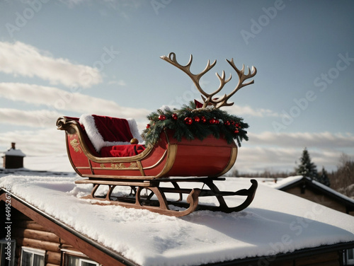 santa claus sleigh over the roof photo