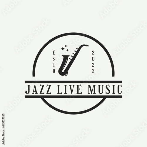 Jazz live music logo design vector with saxophone vintage retro style