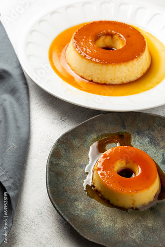 condensed milk pudding or 'pudim de leite condensado' in portuguese. traditional dessert also known as flan photo