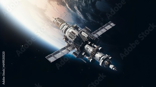 Cargo spaceship on orbit of the Earth planet Dark s