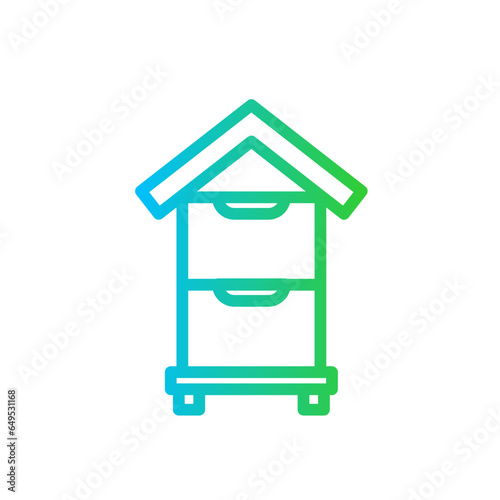 Bee farming icon with blue and green gradient outline. insect, nature, honey, bee, animal, yellow, summer. Vector illustration