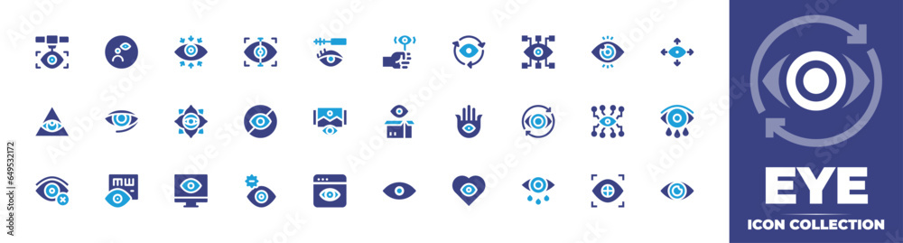 Eye icon collection. Duotone color. Vector and transparent illustration. Containing eye, tired, vision, eye test, engineering, teardrop, sync, hamsa, blindness, monitoring, tear, scan, look, and more.
