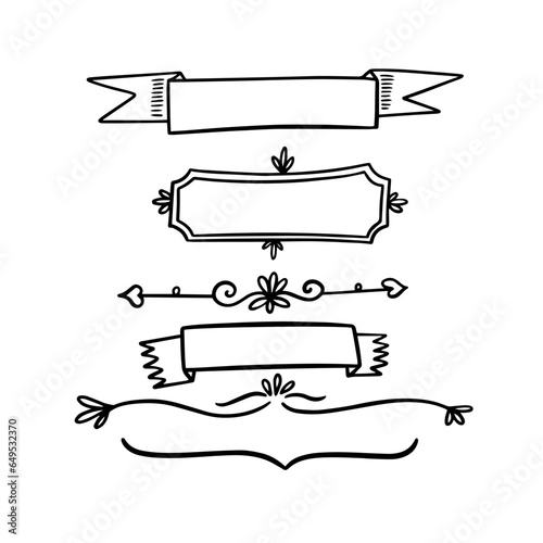 Hand drawn boarder and frames set. Black and white color calligraphy sketch art.