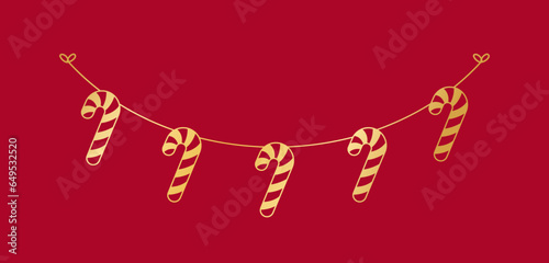 Gold Candy Cane Garland Silhouette Vector Illustration, Christmas Graphics Festive Winter Holiday Season Bunting