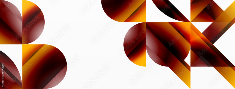 Vibrant color triangles and circles on white background intertwine to create captivating and harmoniously balanced composition for digital designs, presentations, website banners, social media posts Vibrant color triangles and circles on white background intertwine to create captivating and harmoniously balanced composition for digital designs, presentations, website banners, social media posts