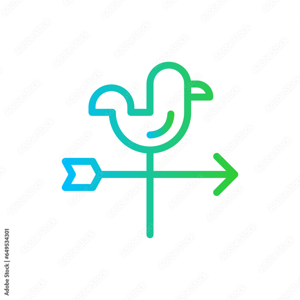 Direction vane farming icon with blue and green gradient outline. direction, vane, wind, weather, arrow, sign, cock. Vector illustration Direction vane farming icon with blue and green gradient outline. direction, vane, wind, weather, arrow, sign, cock. Vector illustration
