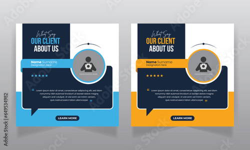 Client testimonial social media post design and square web banner template