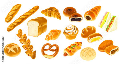 パンのイラストセット　定番　ハードパン　菓子パン　惣菜パン