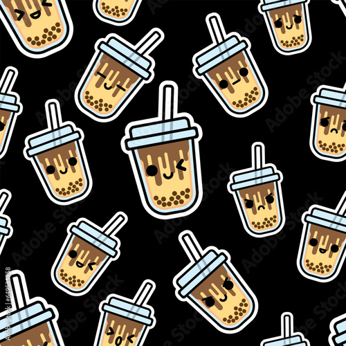Seamless pearl milk tea pattern, creative printing, fabric screening or background images of all kinds
vector work type