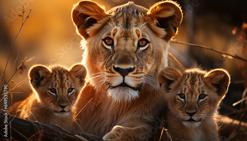 Lioness and cub  a beautiful family in the African savannah generated by AI