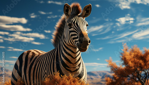 Zebra grazing in the African savannah, striped beauty in nature generated by AI © Gstudio