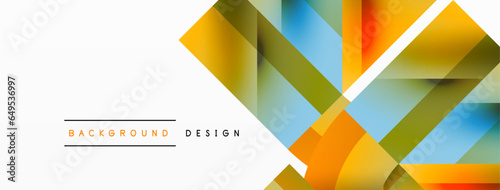 Geometric background with squares, triangles, circles. Shapes harmoniously interact, creating visually striking design for digital designs, presentations, website banners, social media posts
