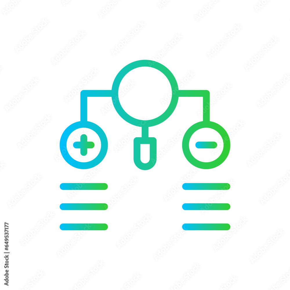 Pros and cons project management icon with blue and green gradient outline. choice, positive, pros, negative, cons, bad, good. Vector illustration Pros and cons project management icon with blue and green gradient outline. choice, positive, pros, negative, cons, bad, good. Vector illustration