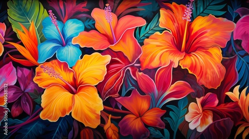 an artistic portrayal of tropical flowers  capturing their exotic beauty and vibrant colors that inspire creativity