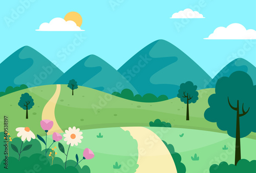 Flat design of beautiful spring landscape vector