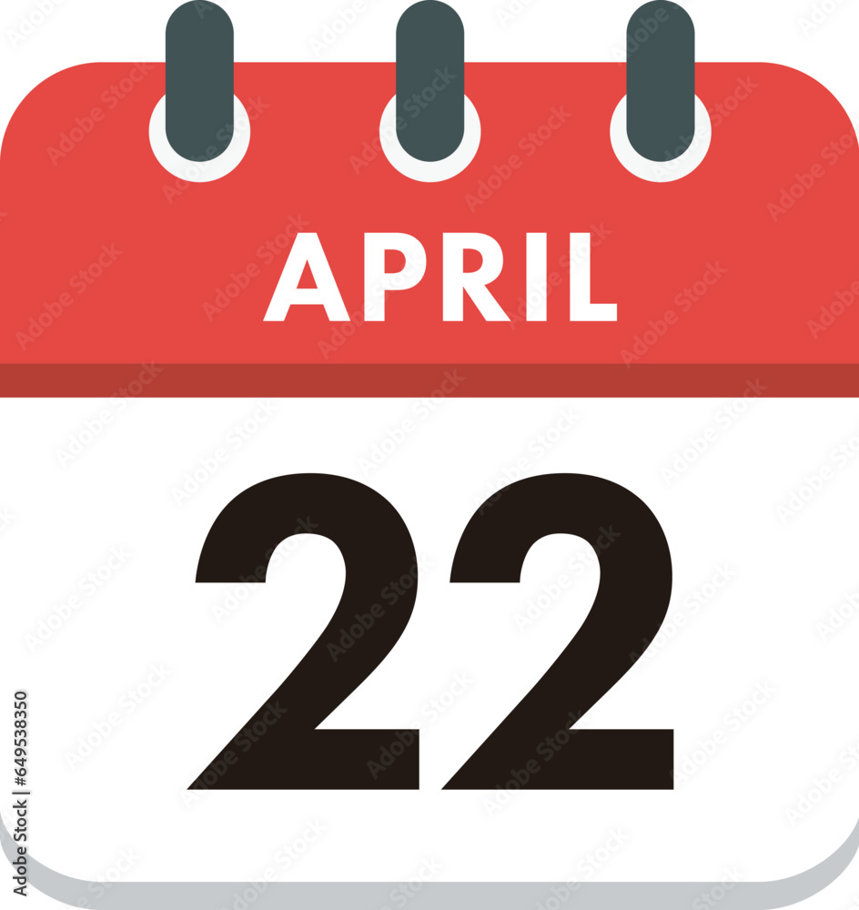 April 22 Calendar Icon. Flat style. Date, day and month. April 22 Calendar Icon. Flat style. Date, day and month.