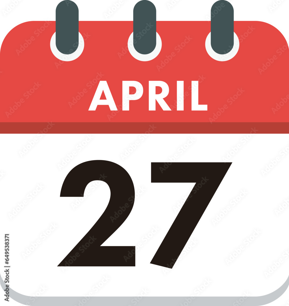 April 27 Calendar Icon. Flat style. Date, day and month.