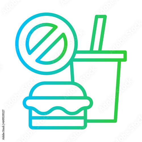 Less junk food personal growth icon with blue and green gradient outline. diet, junk, less, food, unhealthy, health, healthy. Vector illustration