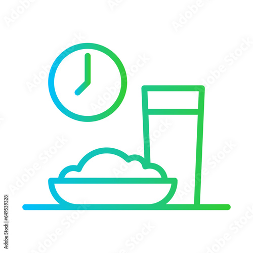 Eat on time personal growth icon with blue and green gradient outline. food, meal, time, healthy, diet, clock, eat. Vector illustration