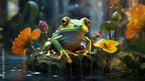the delicate beauty and resilience of amphibians in an artwork that highlights their importance in both ecosystems and the creative world  offering a bridge between nature and design