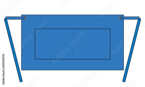 Blank Blue Half Waist Apron With Flat Lay Template On White Background, Vector File