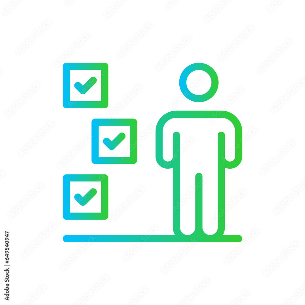 Qualification personal growth icon with blue and green gradient outline. business, qualification, education, success, diploma, certificate, professional. Vector illustration Qualification personal growth icon with blue and green gradient outline. business, qualification, education, success, diploma, certificate, professional. Vector illustration