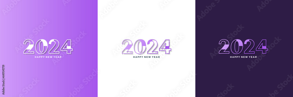 Happy New Year 2024 greetings with thin purple line numbers Happy New Year 2024 greetings with thin purple line numbers