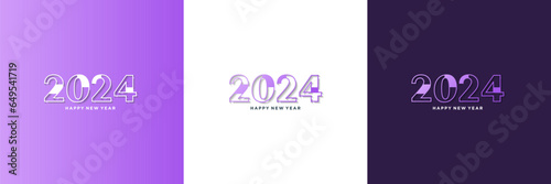 Happy New Year 2024 greetings with thin purple line numbers
