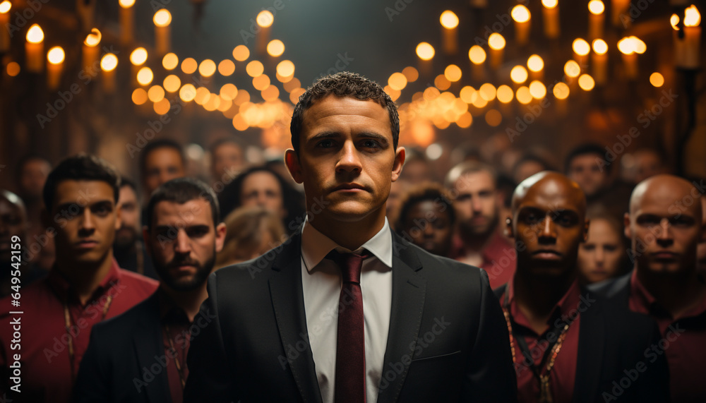 A successful businessman leading a confident team in the city generated by AI A successful businessman leading a confident team in the city generated by AI