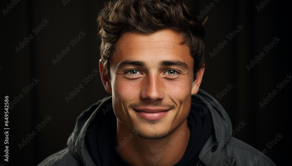 One young man smiling, looking at camera, exuding confidence generated by AI One young man smiling, looking at camera, exuding confidence generated by AI