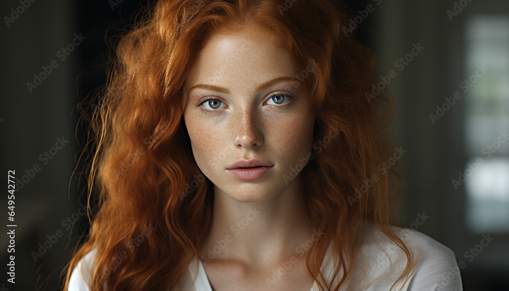 Beautiful young woman with long brown hair looking at camera generated by AI Beautiful young woman with long brown hair looking at camera generated by AI