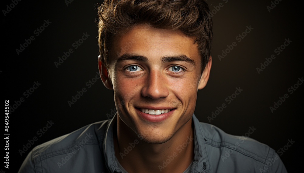 One handsome man smiling, looking at camera with confidence generated by AI