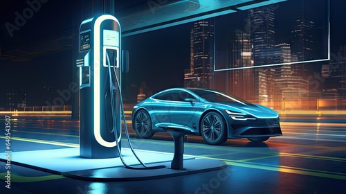 EV charging station for future electric cars in the concept of green energy and ecological energy