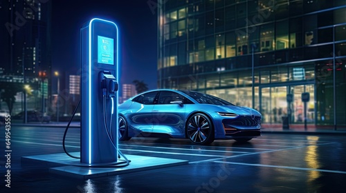 EV charging station for future electric cars in the concept of green energy and ecological energy