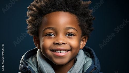 Smiling African boy, cute and cheerful, looking at camera generated by AI