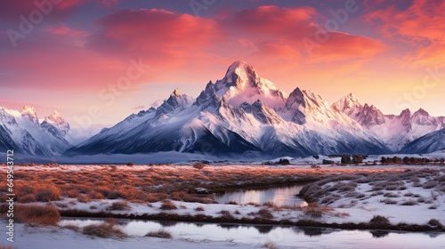 A stunning landscape photo of a snow covered mountain AI Generative